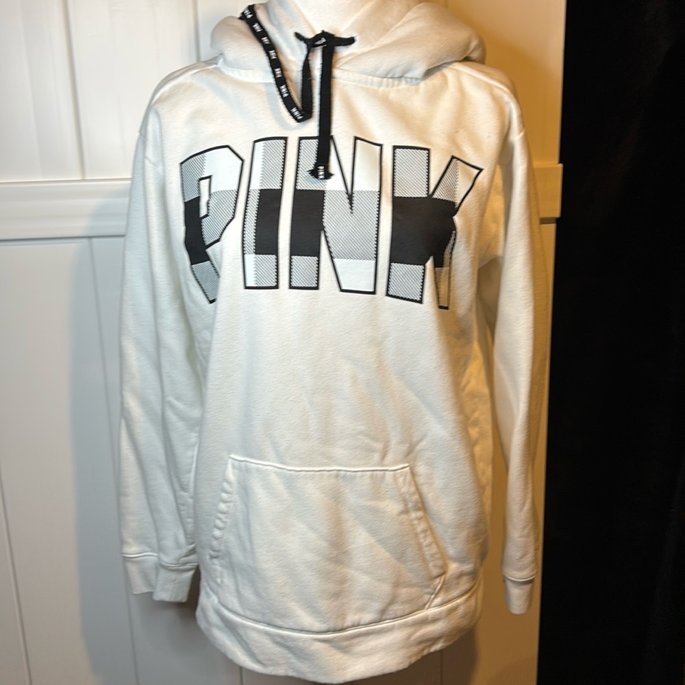 PINK white/black hooded sweatshirt